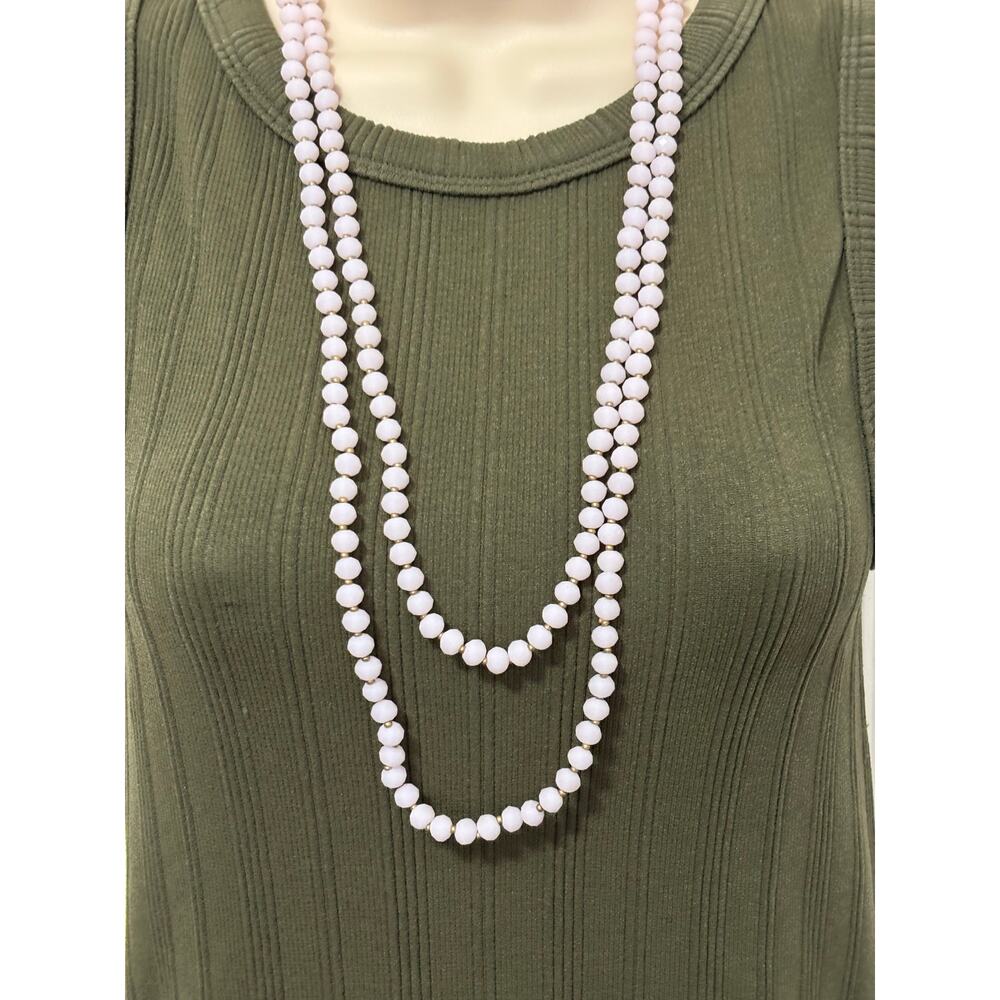 Women's Pastel Pink Gold‎ Accent Simple Beaded Long Necklace BOHO Easter Spring